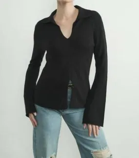 Aaron & Amber - Front Center Slit Collar Sweater