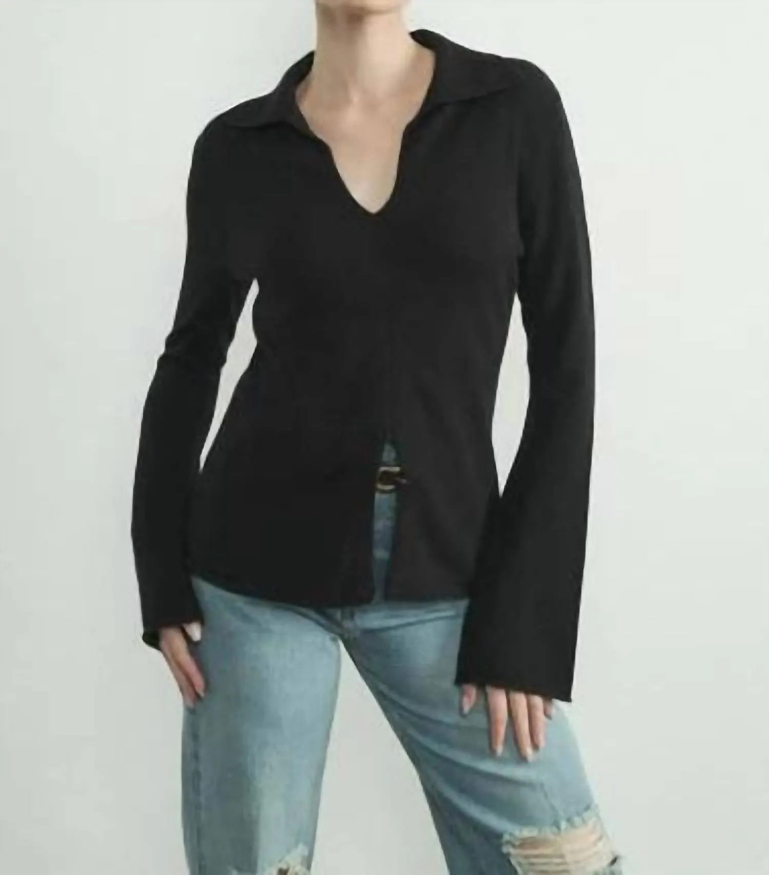 Aaron & Amber - Front Center Slit Collar Sweater