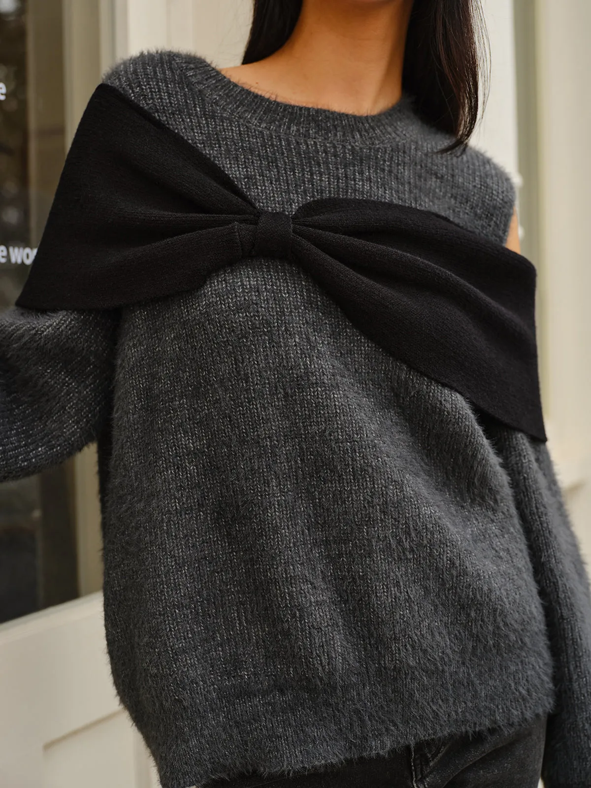 Bow Front Cutout Shift Sweater