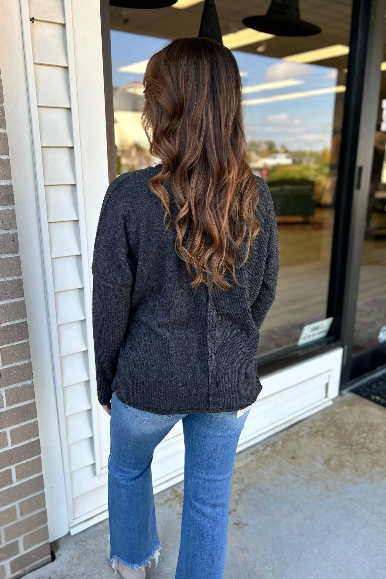 BROOKE Melange Pocket Sweater - Charcoal