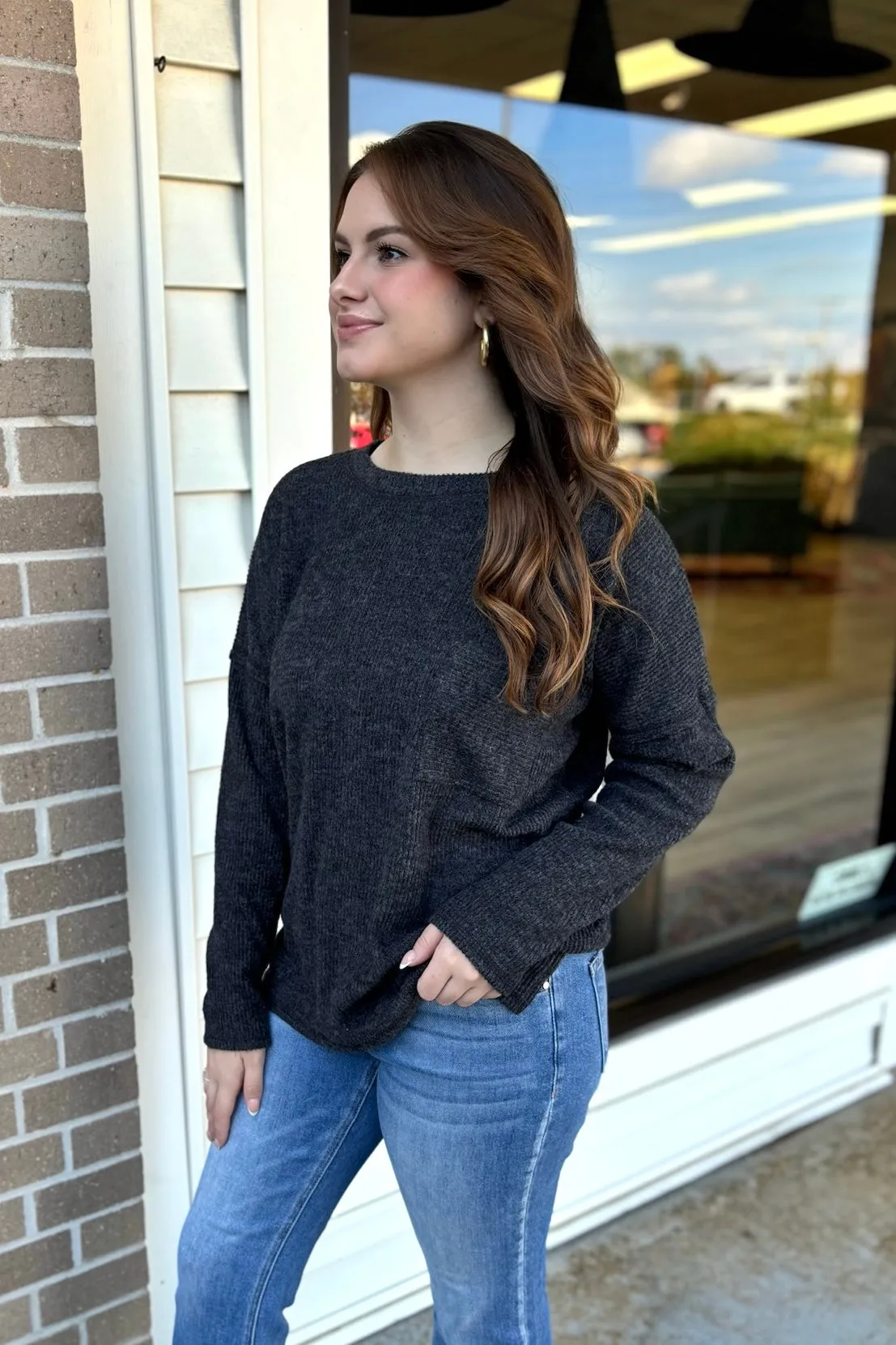 BROOKE Melange Pocket Sweater - Charcoal