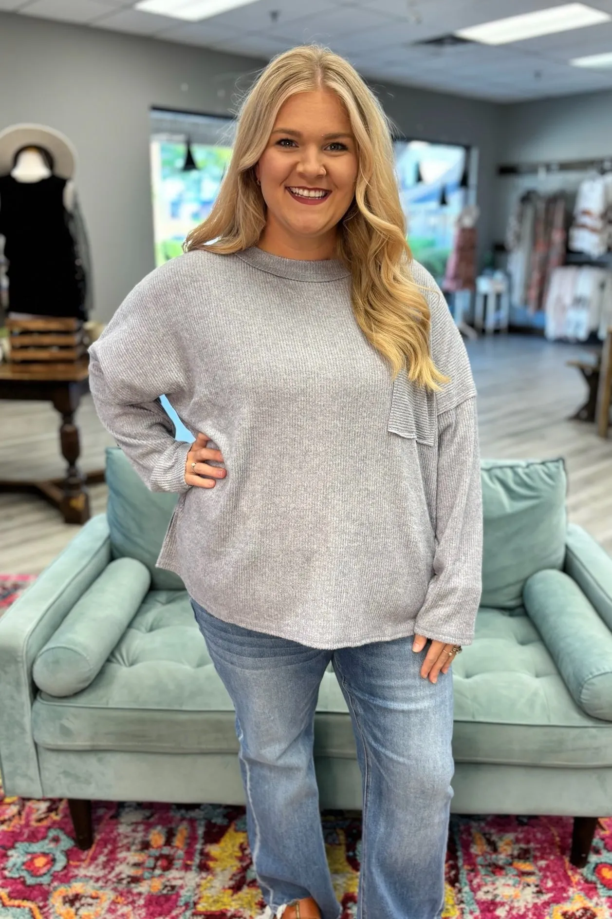 BROOKE Melange Pocket Sweater - Heather Grey