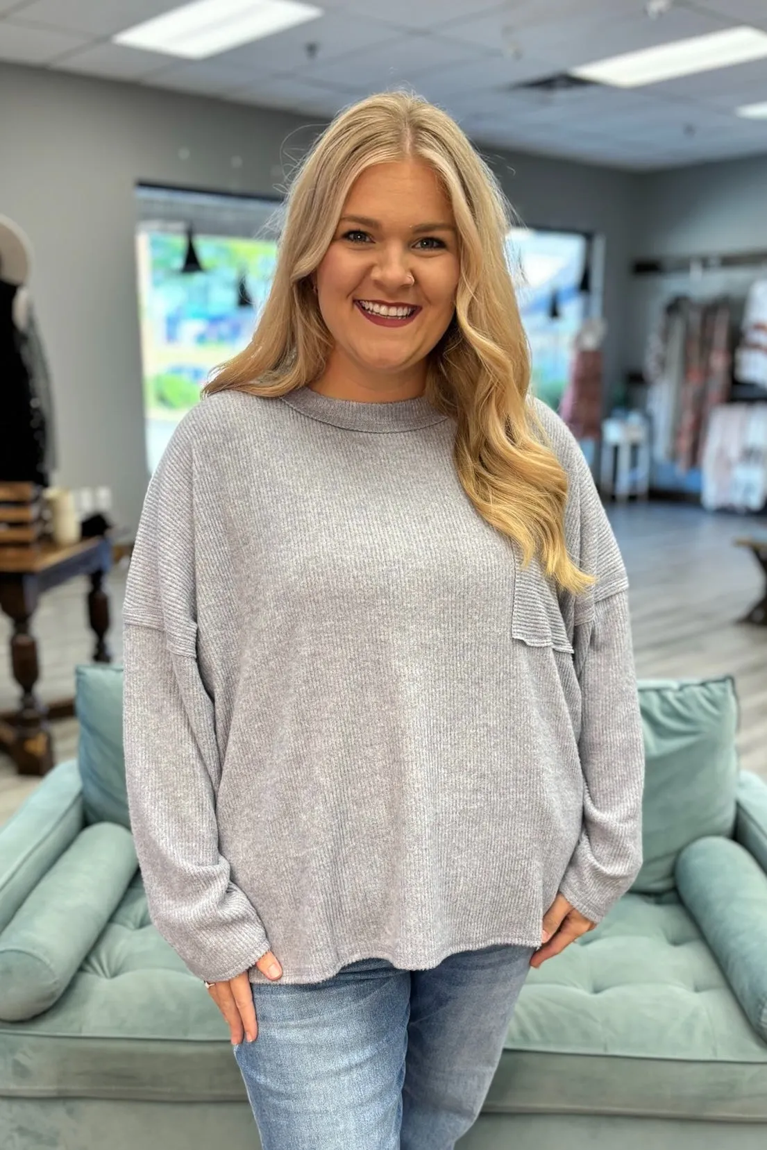 BROOKE Melange Pocket Sweater - Heather Grey