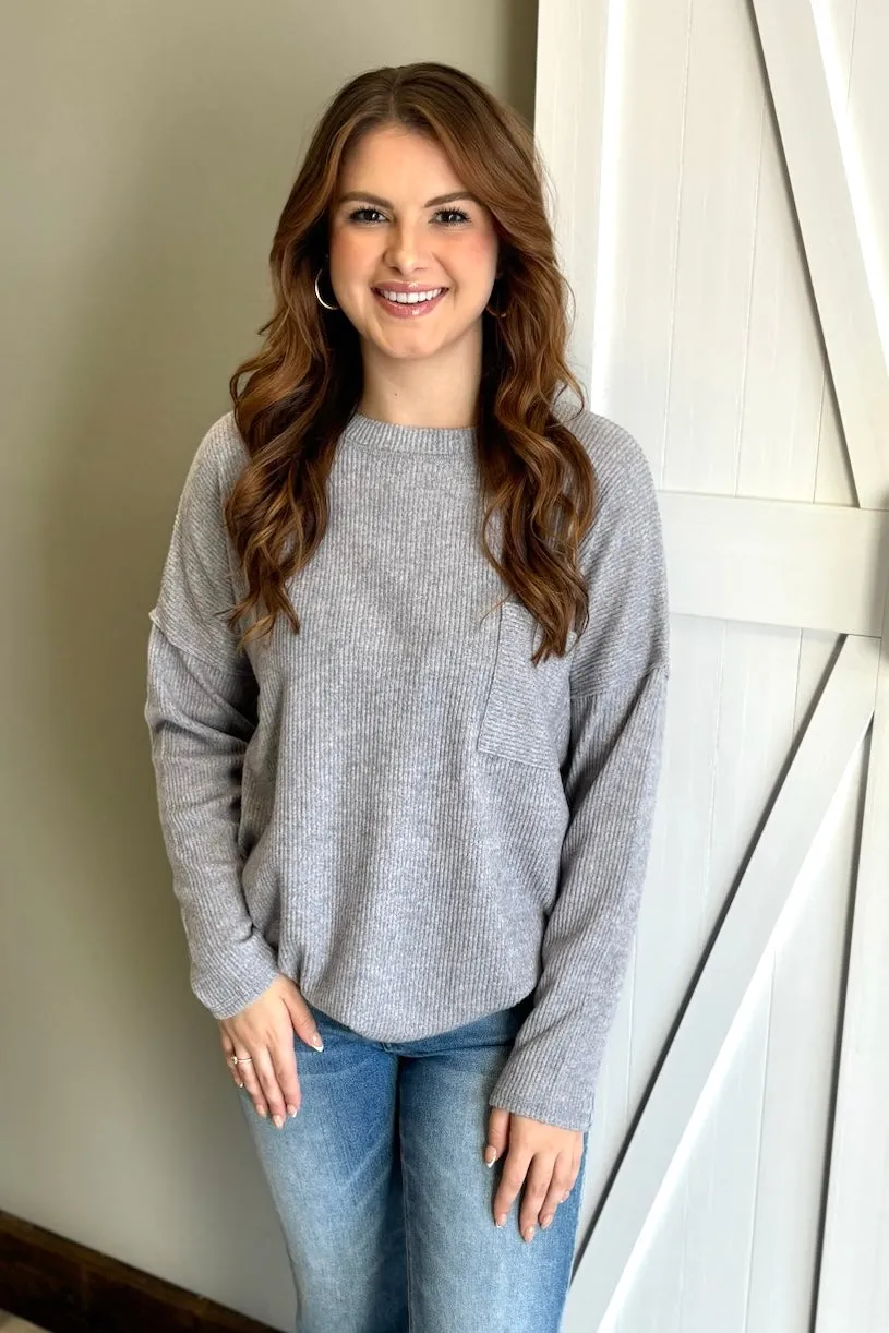 BROOKE Melange Pocket Sweater - Heather Grey