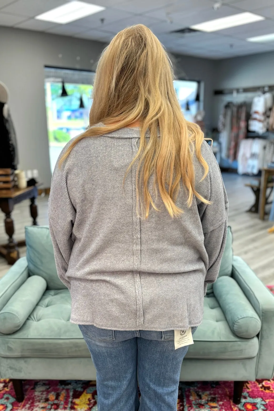 BROOKE Melange Pocket Sweater - Heather Grey
