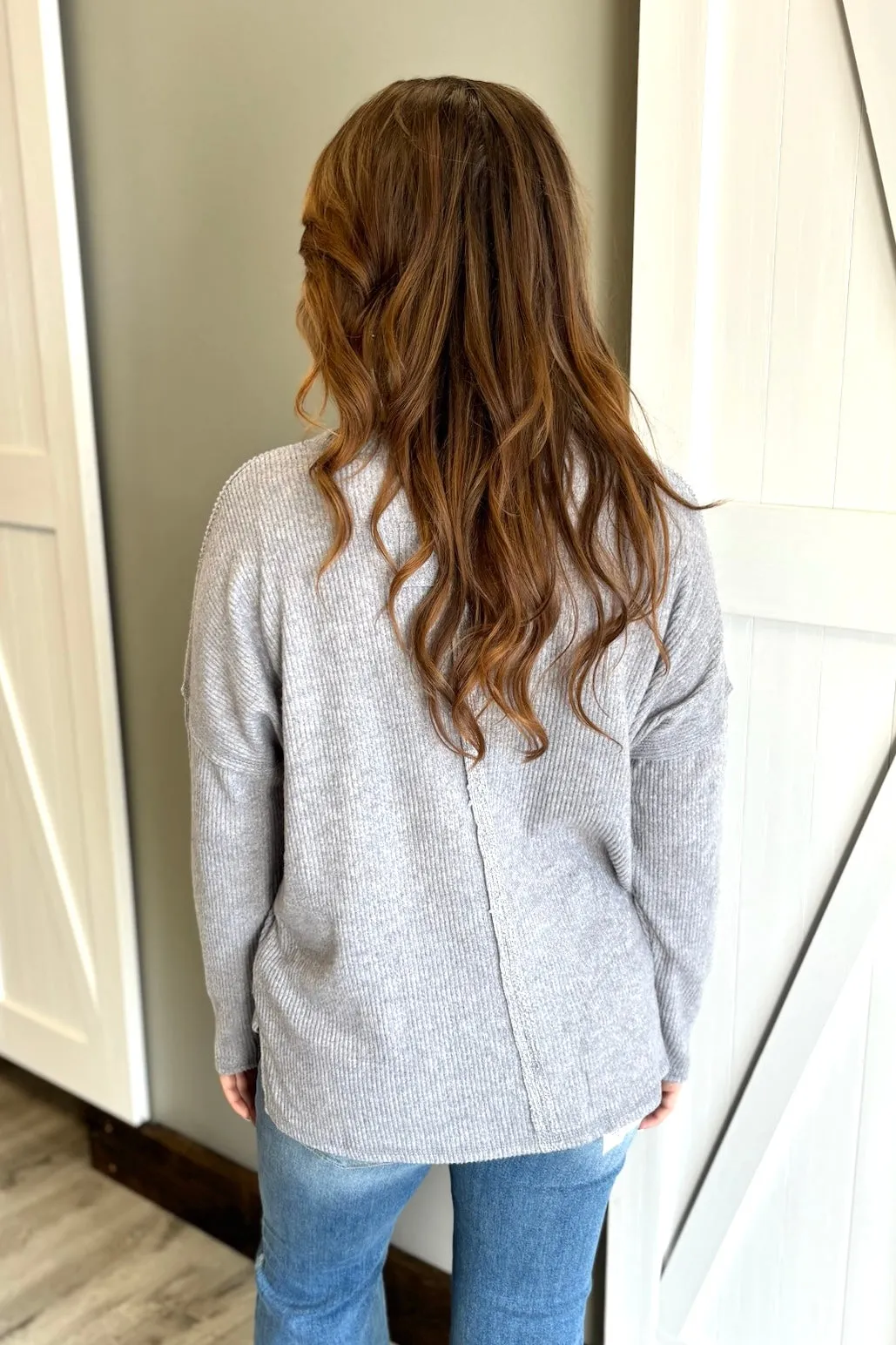 BROOKE Melange Pocket Sweater - Heather Grey