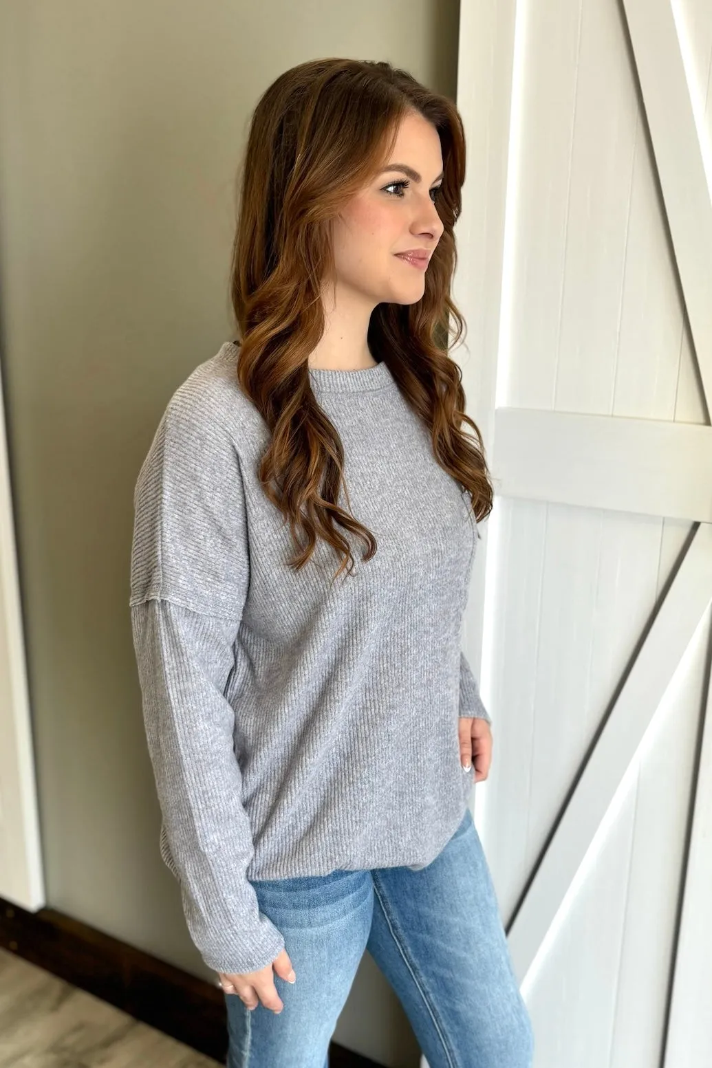 BROOKE Melange Pocket Sweater - Heather Grey