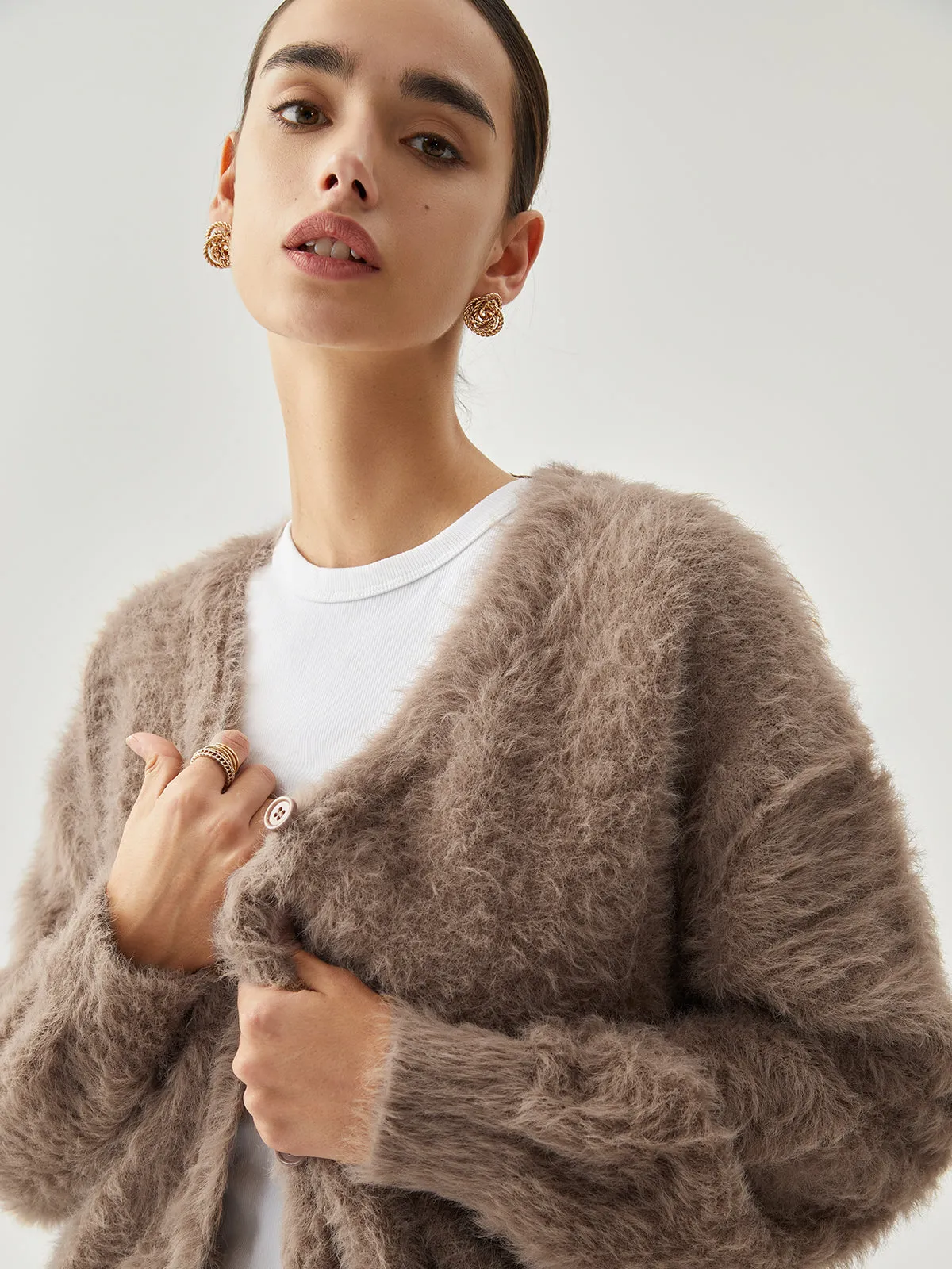 Button-down Fuzzy Cardigan
