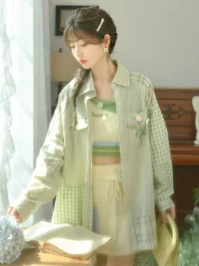 Casual Mint Short Shirt   Skirt Inner Check Knit Sweet