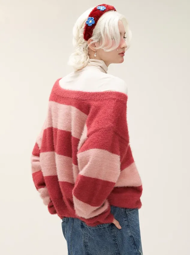 Casual One-Shoulder Sweet Knit Border