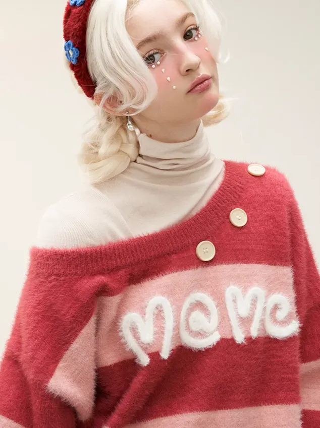 Casual One-Shoulder Sweet Knit Border