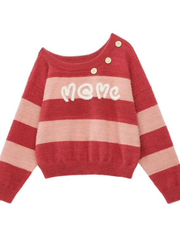 Casual One-Shoulder Sweet Knit Border