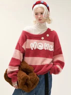 Casual One-Shoulder Sweet Knit Border