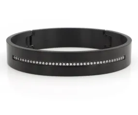 Center Row Wide Black Steel Bangle Bracelet