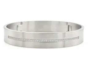 Center Row Wide Stainless Steel Bangle Bracelet