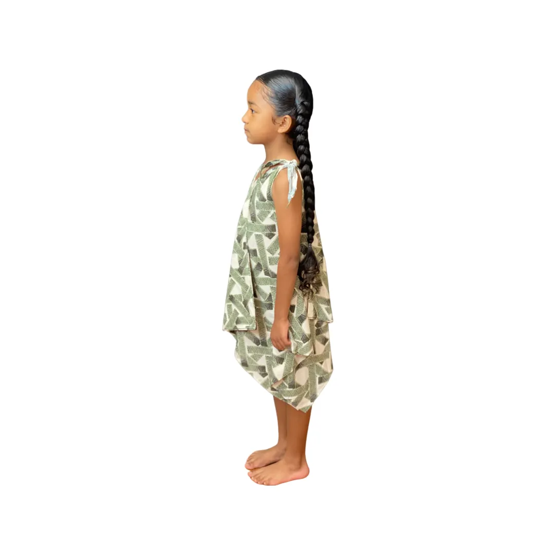 Coradorables GIRLS Green Tribal Handkerchief Dress