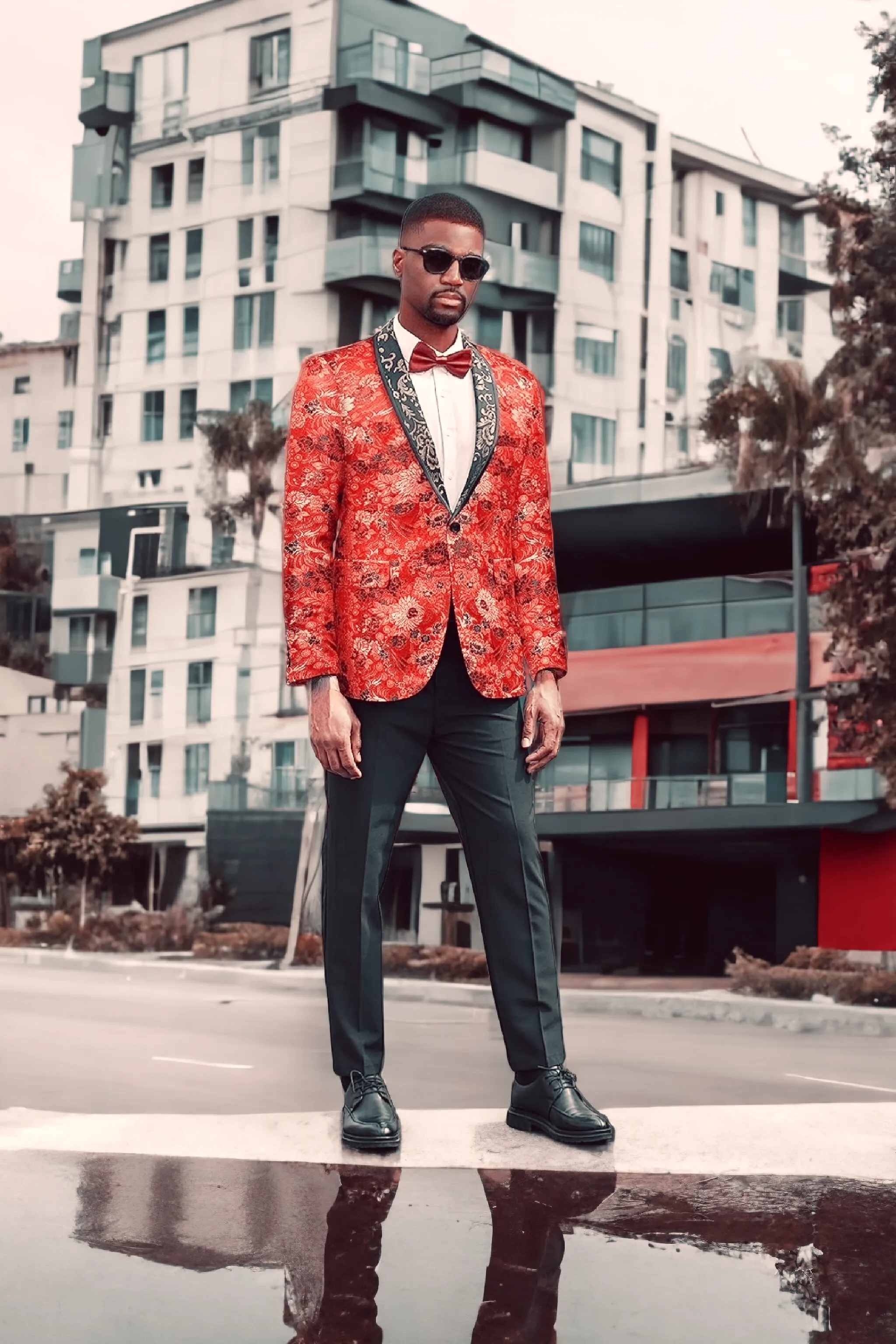 Men's Floral Tuxedo Jacket with Embroidered Blazer for Prom Parties