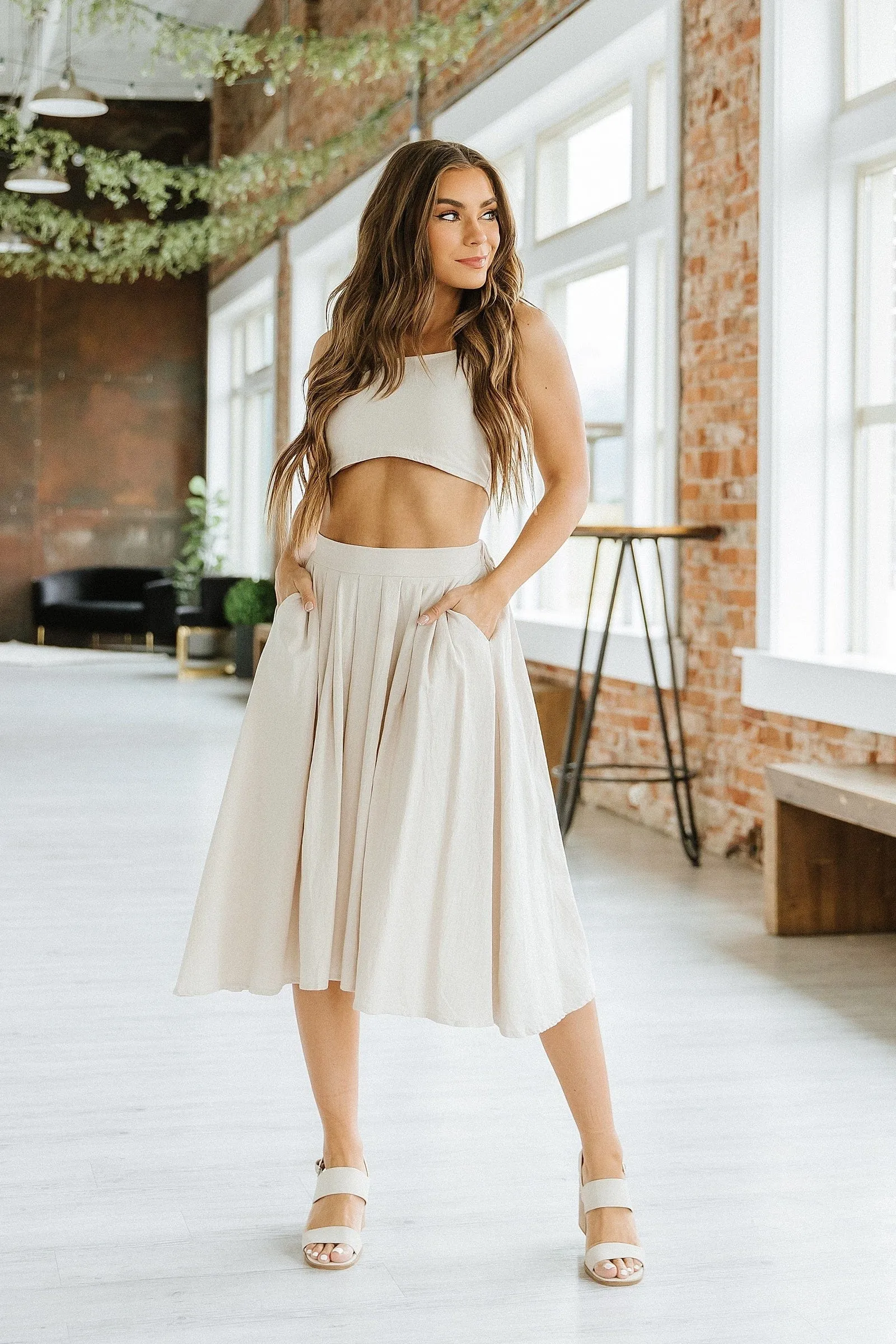 Tie Strap Crop Top and Flowy Skirt Set
